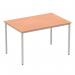 The photograph captures a sleek 1200mm straight table with a beech top and silver box frame leg. The dynamic tables give a modern and professional feel while the beech top adds warmth. The silver frame creates a contemporary edge, making this table a perfect fit for any modern office setting.