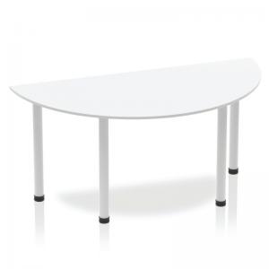 Impulse 1600mm Semi-Circle Table White Top Silver Post Leg BF00177