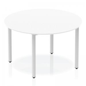 Click to view product details and reviews for Impulse 1200mm Round Table White Top Silver Box Frame Leg Bf00197.