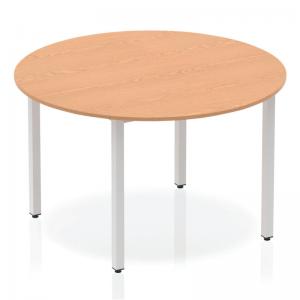 Click to view product details and reviews for Impulse 1200mm Round Table Oak Top Silver Box Frame Leg Bf00198.