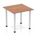 The Dynamic Tables Impulse 800mm Square Table features a sleek walnut top and silver post legs, providing a modern and stylish addition to any workspace. Its dynamic design allows for easy customization and efficient use of space.