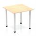 This image features a sleek and functional Dynamic Tables Impulse 800mm square table. The maple top adds a touch of warmth while the silver post leg provides sturdy support. Perfect for any modern workspace or meeting room.
