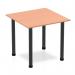 The photo of the Dynamic Tables Impulse 800mm Square Table features a smooth beech top with sleek black post legs. The modern and dynamic design creates a clean and professional look for any office or workspace.