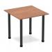 This image features a stylish Dynamic Tables Impulse 800mm square table with a rich walnut top and sleek black post legs. The design exudes modernity and sophistication, making it a great addition to any space.