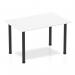 The picture shows a modern Dynamic Tables Impulse 1200mm straight table with a sleek white top and bold black post legs. The table exudes a strong and contemporary look, perfect for any workspace or meeting room.