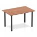 A sleek, modern table with a 1200mm straight walnut top and black post legs. The dynamic design adds a touch of style to any space.