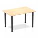 This photograph shows a 1200mm straight table with a maple top and black post leg. The table features dynamic tables that can be easily rearranged and adjusted to create various configurations. The minimalist design adds a sleek touch to any space.