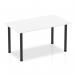 This image shows a sleek and modern Dynamic Tables Impulse 1400mm straight table. It features a white top and black post legs, creating a bold contrast. The table appears stable and professional, making it a great choice for any workspace.