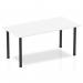 This photo shows a sleek and modern white tabletop with black post legs. The table is 1600mm straight and exudes a dynamic and versatile feel. It is perfect for any modern workspace or meeting room.
