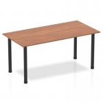 The Dynamic Tables Impulse 1600mm Straight Table has a gorgeous walnut top and sleek black post legs. It exudes a sophisticated and modern feel, making it a perfect addition to any workspace or meeting room. The dynamic design allows for easy reconfiguration and versatility in any setting.