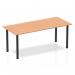 The picture shows a sleek and modern Dynamic Tables Impulse 1800mm Straight Table with an oak top and black post leg. The table has a clean and minimalist design, perfect for any contemporary office or workspace.
