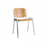 ISO Stacking Chair Beech Chrome Frame Without Arms BR000066