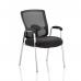 This photo captures a sleek, modern office chair featuring a black fabric seat and a black mesh back. Its straight legs and arms add stability and support, making it a functional and stylish choice for any workspace in Portland.