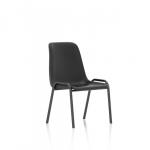 A group of dynamic stackable chairs, the Polly Stacking Visitor Chair in black polypropylene is both stylish and functional. The chairs can be easily stacked and are priced individually, with a minimum order quantity of 4. Perfect for any modern office or event space.