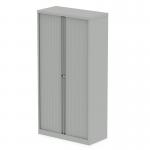 This modern Bisley Tambour Cupboard Qube, with sleek 2000mm side features, is finished in a stylish Goose Grey color. The cupboard has a tambour door that smoothly rolls up for easy access to the interior. No shelves are included in this practical storage solution.