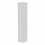 This photo showcases a Bisley Qube Locker in Goose Grey. The locker has 2 doors, stands 1800mm high, and is 457mm deep. Its sleek design and neutral color make it a versatile storage solution for any space.