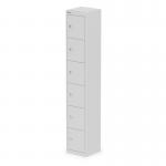 This picture features a row of six Bisley Lockers Qube in Goose Grey, standing at 1800mm high and 457mm deep. The sleek design adds a touch of modernity to any space while providing ample storage with six individual doors.
