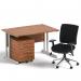 Impulse 1200mm Straight Office Desk Walnut Top Silver Cantilever Leg with 2 Drawer Mobile Pedestal and Chiro Medium Back Black BUND1004