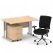 Impulse 1200mm Straight Office Desk Maple Top Silver Cantilever Leg with 3 Drawer Mobile Pedestal and Chiro Medium Back Black BUND1008