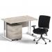 Impulse 1200mm Straight Office Desk Grey Oak Top White Cantilever Leg with 2 Drawer Mobile Pedestal and Chiro Medium Back Black BUND1018