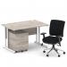 Impulse 1200mm Straight Office Desk Grey Oak Top White Cantilever Leg with 3 Drawer Mobile Pedestal and Chiro Medium Back Black BUND1024