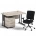 Impulse 1200mm Straight Office Desk Grey Oak Top Black Cantilever Leg with 2 Drawer Mobile Pedestal and Chiro Medium Back Black BUND1030