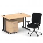 Impulse 1200mm Straight Office Desk Maple Top Black Cantilever Leg with 3 Drawer Mobile Pedestal and Chiro Medium Back Black BUND1032