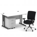 Impulse 1200mm Straight Office Desk White Top Black Cantilever Leg with 3 Drawer Mobile Pedestal and Chiro Medium Back Black BUND1035