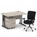 Impulse 1200mm Straight Office Desk Grey Oak Top Black Cantilever Leg with 3 Drawer Mobile Pedestal and Chiro Medium Back Black BUND1036