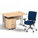 Impulse 1200mm Straight Office Desk Maple Top Silver Cantilever Leg with 2 Drawer Mobile Pedestal and Chiro Medium Back Blue BUND1038