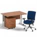 Impulse 1200mm Straight Office Desk Walnut Top Silver Cantilever Leg with 2 Drawer Mobile Pedestal and Chiro Medium Back Blue BUND1040