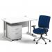 Impulse 1200mm Straight Office Desk White Top Silver Cantilever Leg with 2 Drawer Mobile Pedestal and Chiro Medium Back Blue BUND1041