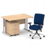 Impulse 1200mm Straight Office Desk Maple Top Silver Cantilever Leg with 3 Drawer Mobile Pedestal and Chiro Medium Back Blue BUND1044