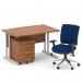 Impulse 1200mm Straight Office Desk Walnut Top Silver Cantilever Leg with 3 Drawer Mobile Pedestal and Chiro Medium Back Blue BUND1046