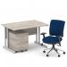 Impulse 1200mm Straight Office Desk Grey Oak Top Silver Cantilever Leg with 3 Drawer Mobile Pedestal and Chiro Medium Back Blue BUND1048