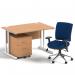 Impulse 1200mm Straight Office Desk Oak Top White Cantilever Leg with 2 Drawer Mobile Pedestal and Chiro Medium Back Blue BUND1051