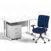 Impulse 1200mm Straight Office Desk White Top White Cantilever Leg with 2 Drawer Mobile Pedestal and Chiro Medium Back Blue BUND1053