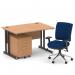 Impulse 1200mm Straight Office Desk Oak Top Black Cantilever Leg with 3 Drawer Mobile Pedestal and Chiro Medium Back Blue BUND1069