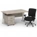 Impulse 1400mm Straight Office Desk Grey Oak Top Silver Cantilever Leg with 2 Drawer Mobile Pedestal and Chiro Medium Back Black BUND1078