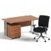 Impulse 1400mm Straight Office Desk Walnut Top Silver Cantilever Leg with 3 Drawer Mobile Pedestal and Chiro Medium Back Black BUND1082