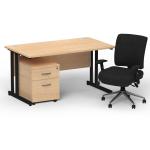 Impulse 1400 x 800 Black Cant Office Desk Maple + 2 Dr Mobile Ped & Chiro Med Back Black W/Arms BUND1098