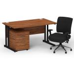 Impulse 1400 x 800 Black Cant Office Desk Walnut + 2 Dr Mobile Ped & Chiro Med Back Black W/Arms BUND1100
