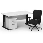 Impulse 1400 x 800 Black Cant Office Desk White + 2 Dr Mobile Ped & Chiro Med Back Black W/Arms BUND1101
