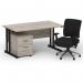 Impulse 1400mm Straight Office Desk Grey Oak Top Black Cantilever Leg with 2 Drawer Mobile Pedestal and Chiro Medium Back Black BUND1102