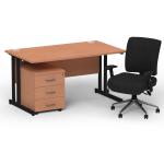 Impulse 1400 x 800 Black Cant Office Desk Beech + 3 Dr Mobile Ped & Chiro Med Back Black W/Arms BUND1103