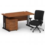 Impulse 1400mm Straight Office Desk Walnut Top Black Cantilever Leg with 3 Drawer Mobile Pedestal and Chiro Medium Back Black BUND1106