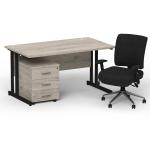 Impulse 1400mm Straight Office Desk Grey Oak Top Black Cantilever Leg with 3 Drawer Mobile Pedestal and Chiro Medium Back Black BUND1108