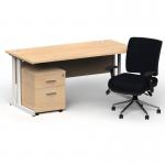 Impulse 1600mm Straight Office Desk Maple Top White Cantilever Leg with 2 Drawer Mobile Pedestal and Chiro Medium Back Black BUND1158