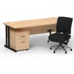 Impulse 1600mm Straight Office Desk Maple Top Black Cantilever Leg with 2 Drawer Mobile Pedestal and Chiro Medium Back Black BUND1170