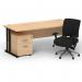 Impulse 1600mm Straight Office Desk Maple Top Black Cantilever Leg with 2 Drawer Mobile Pedestal and Chiro Medium Back Black BUND1170